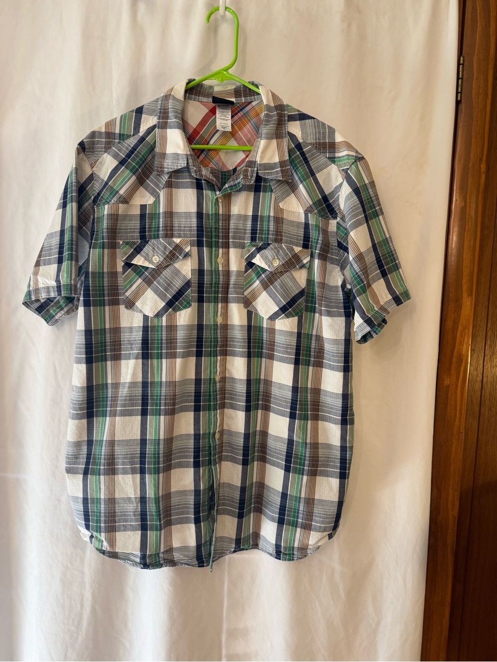 Patagonia Short-Sleeve Plaid Button-Down Shirt - Blue Green White